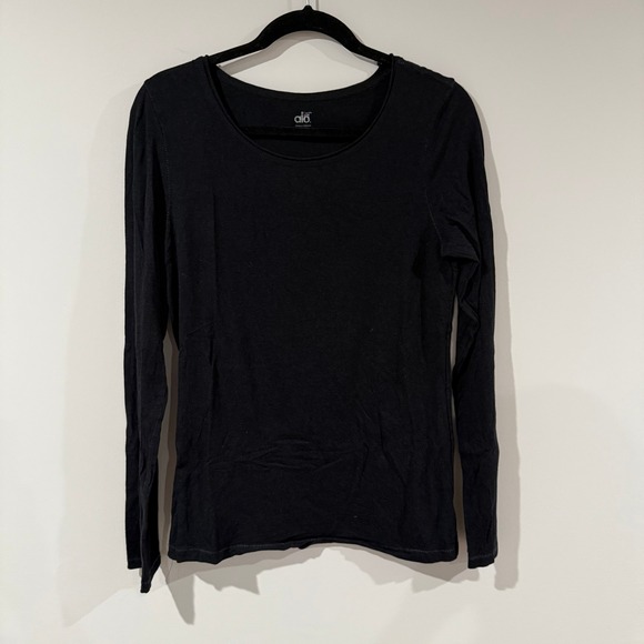 ALO YOGA Cool Fit Black Bamboo Blend Long Sleeve Top Size XL - Picture 1 of 6